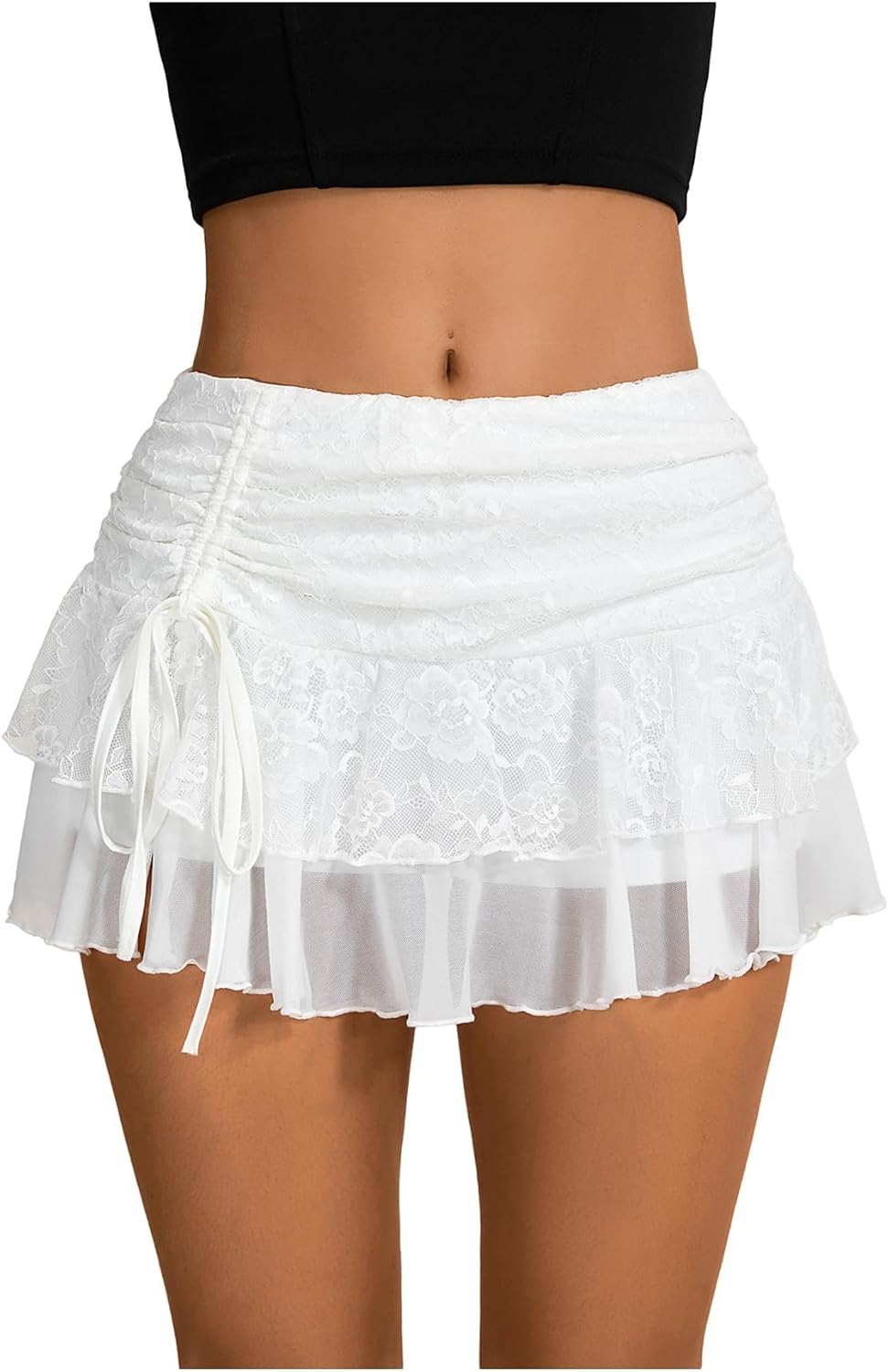 Y2K Lace Ruffle Mini Skirt with Shorts for Trendy Outfits
