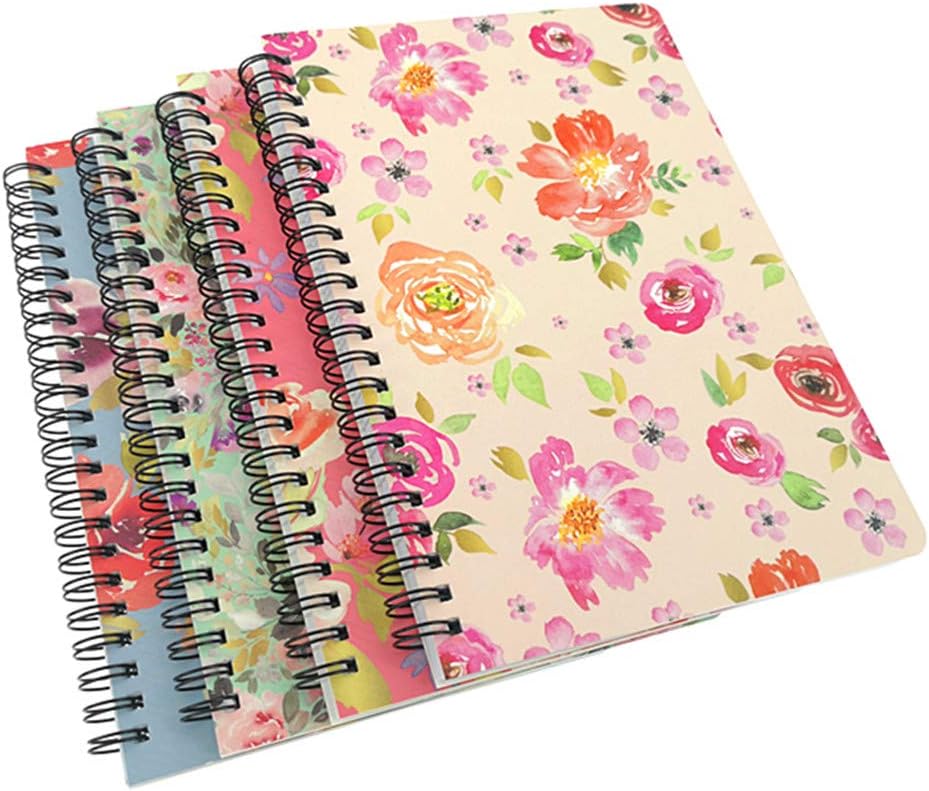 ALIMITOPIA Floral A5 Spiral Notebook - 4 Pack, 80 Sheets