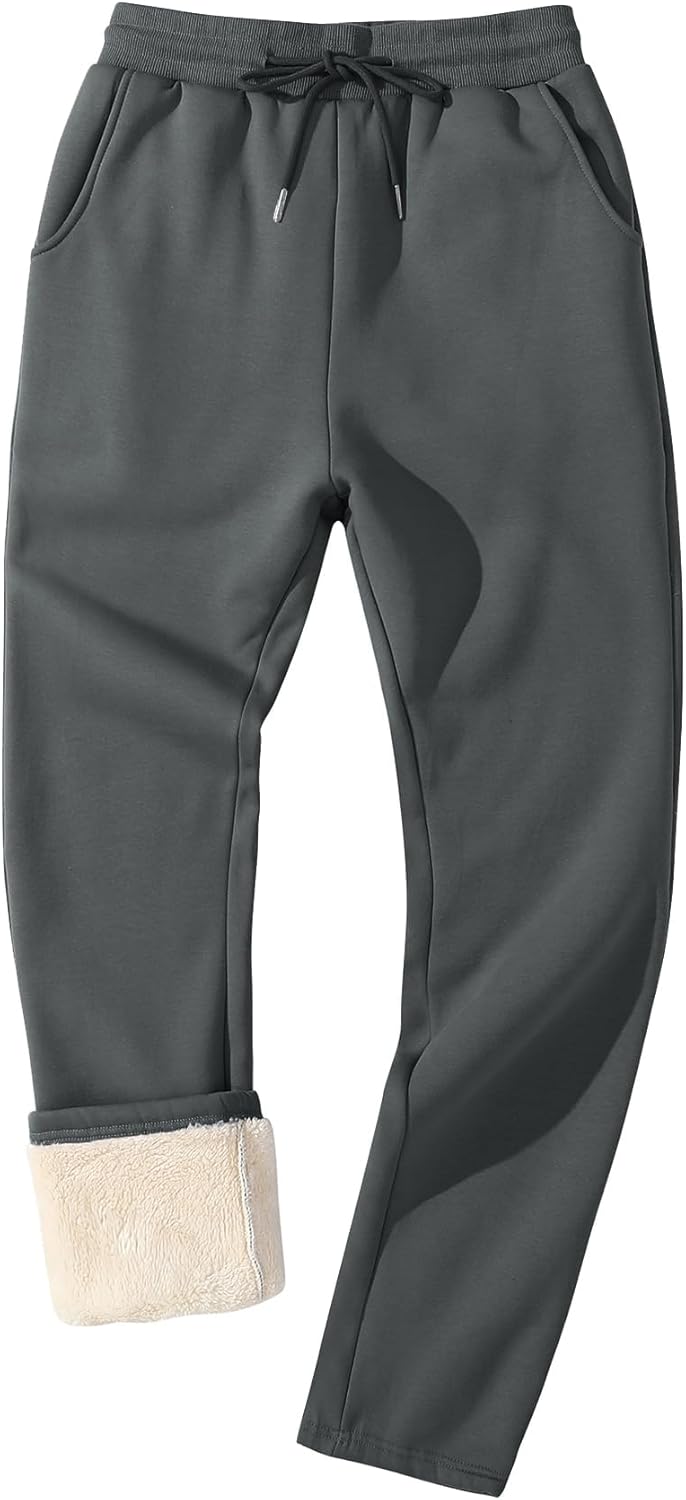 Flygo Men's Fleece Lined Sherpa Sweatpants for Winter Warmth
