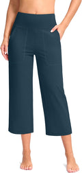 Women's Capri Wide Leg Yoga Pants with Pockets - High Waist