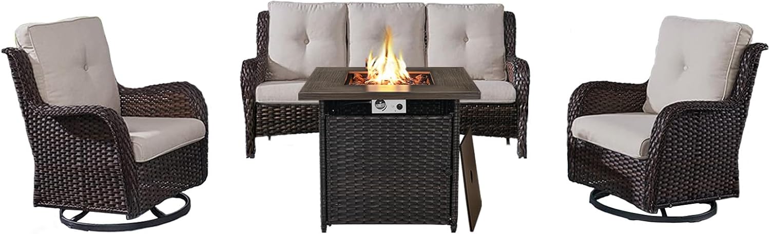 Outdoor Patio Furniture Set with Propane Fire Pit Table