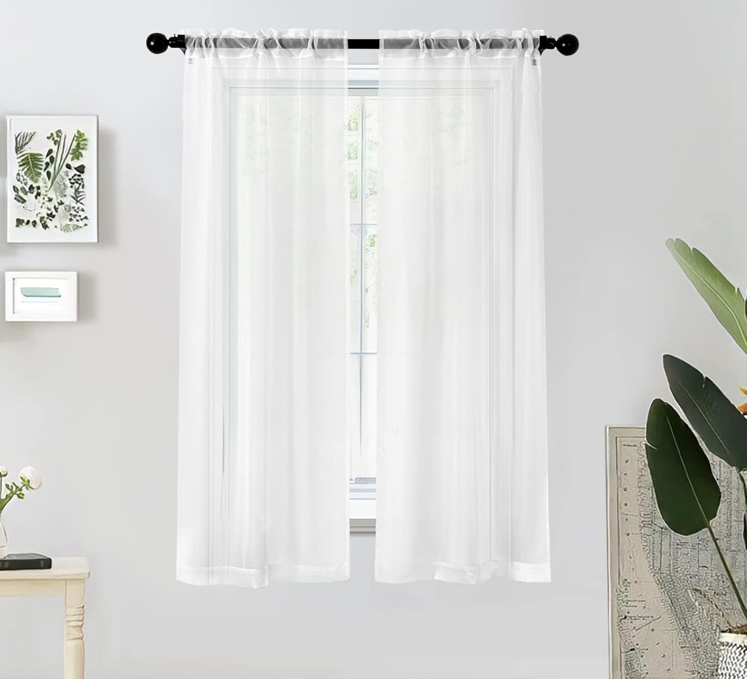 Sheer Ivory Kitchen Curtains - 2 Panel Set