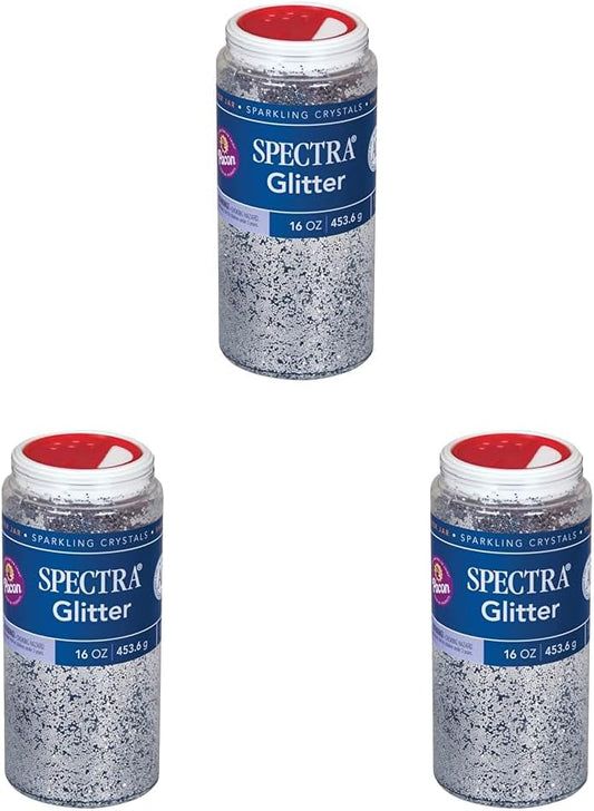 Spectra Arts & Crafts Glitter Silver 16 oz Jar Pack of 3