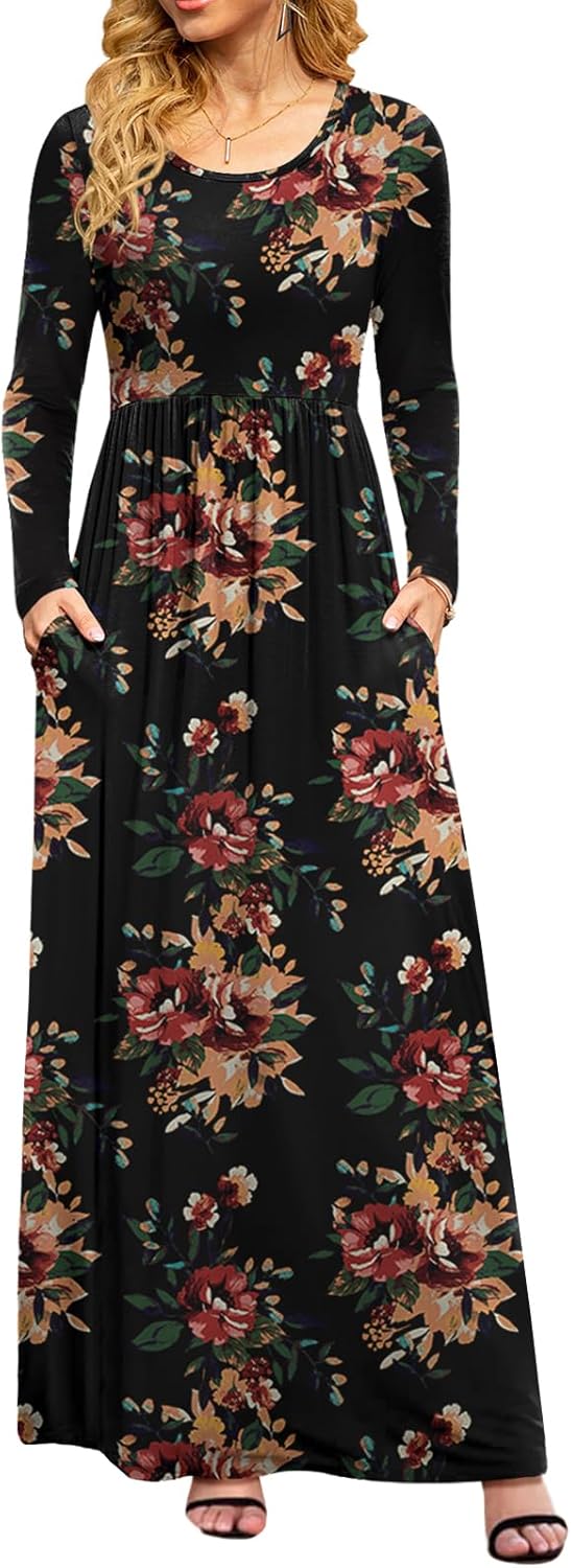 DB MOON Women Casual Long Sleeve Maxi Dress with Pockets
