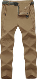 Men's Lightweight Hiking Pants with Belt and 5 Zip Pockets - Quick Dry