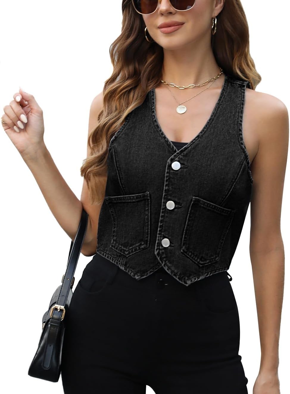 Ladyful Womens Crop Denim Vest Top for Casual and Stylish Wear