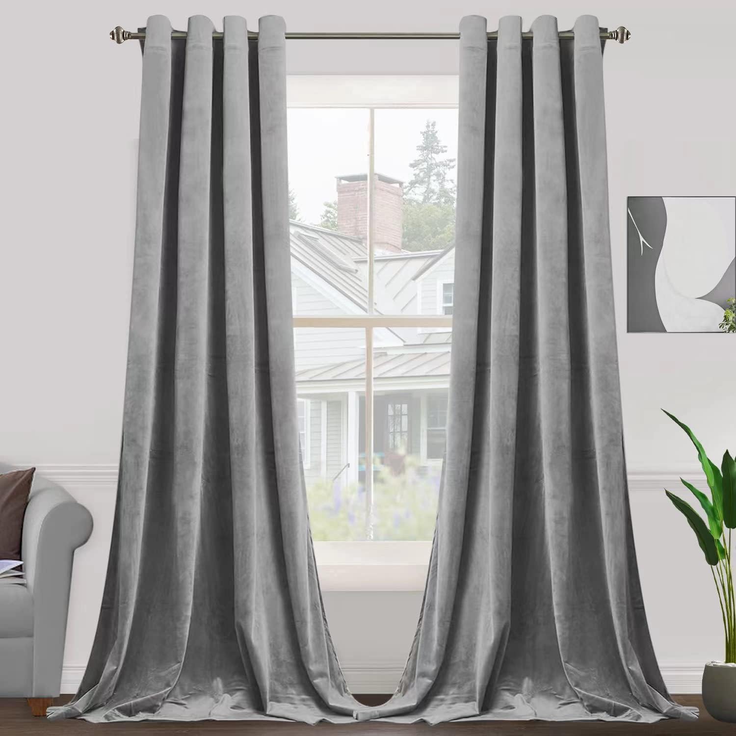 SMILETIME Grey Velvet Curtains 108 in Long for Living Room