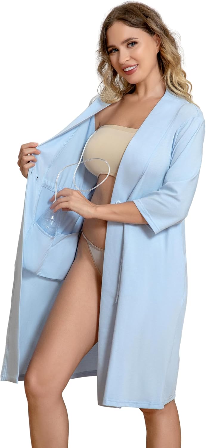 Post Surgery Mastectomy Robe with 4 Internal Drain Pockets