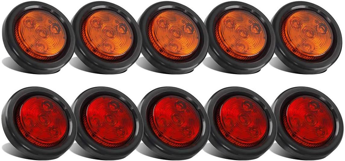 Partsam 10Pack 2in Round Trailer Side Marker Light Set