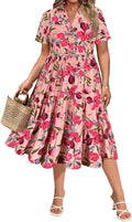 Plus Size Dresses for Curvy Women Collared Vneck Midi Ruffle Dress on