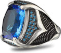 925 Sterling Silver Men's Blue Topaz Ring - Handmade Silver Gift