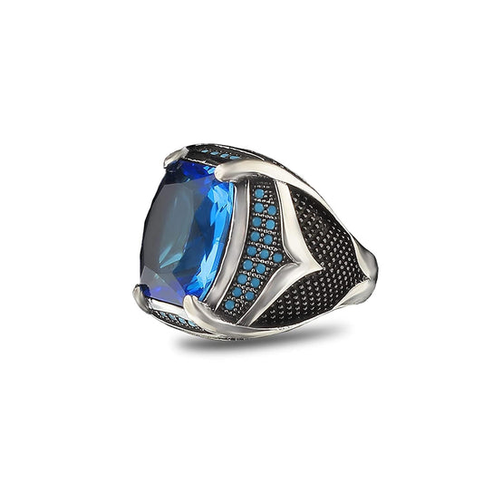 925 Sterling Silver Men's Ring with Blue Topaz Stone for Him