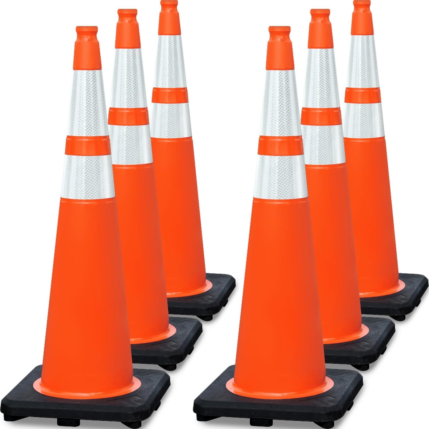 6 Pack Extra Large 36 Inch PVC Traffic Cones for Safety Use