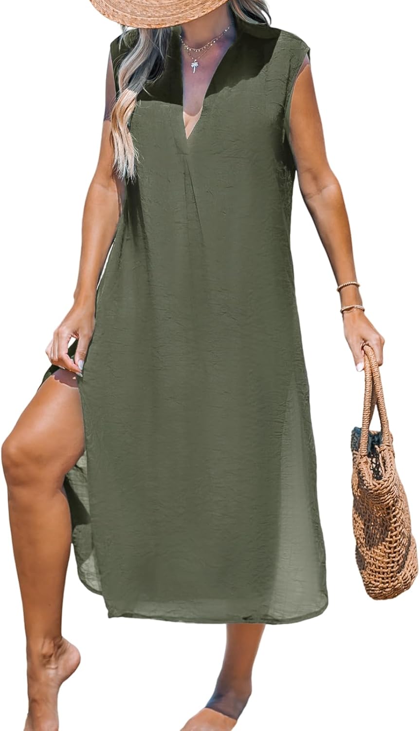 CUPSHE Women's Casual Sleeveless Side Split Beach Coverup Dress