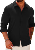 COOFANDY Athletic Fit Ribbed Knit Button Down Shirt - Textured Muscle