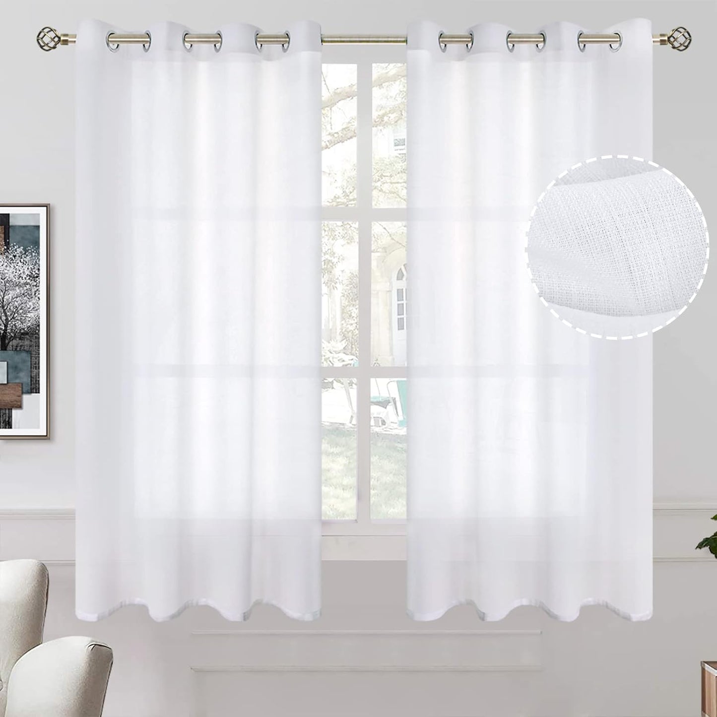 BGment White Linen Sheer Curtains - Light Filtering Privacy