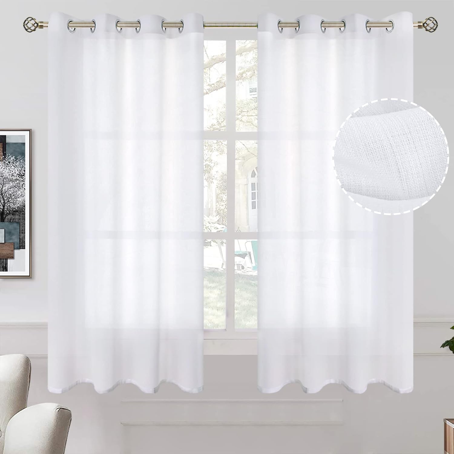 BGment White Linen Sheer Curtains - Light Filtering Privacy