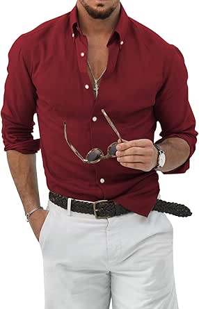 JMIERR Men's Cotton Linen Button Down Shirt for Casual Style