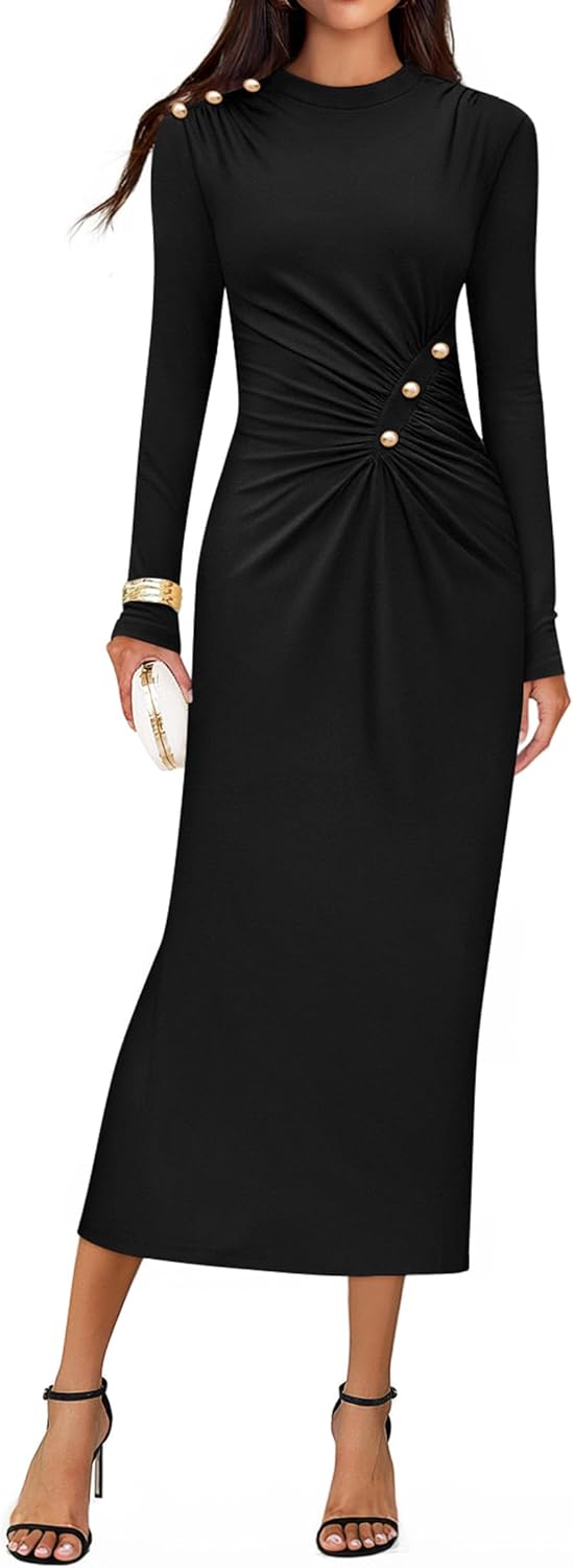 ZESICA Womens Long Sleeve Mock Neck Bodycon Midi Dress Review