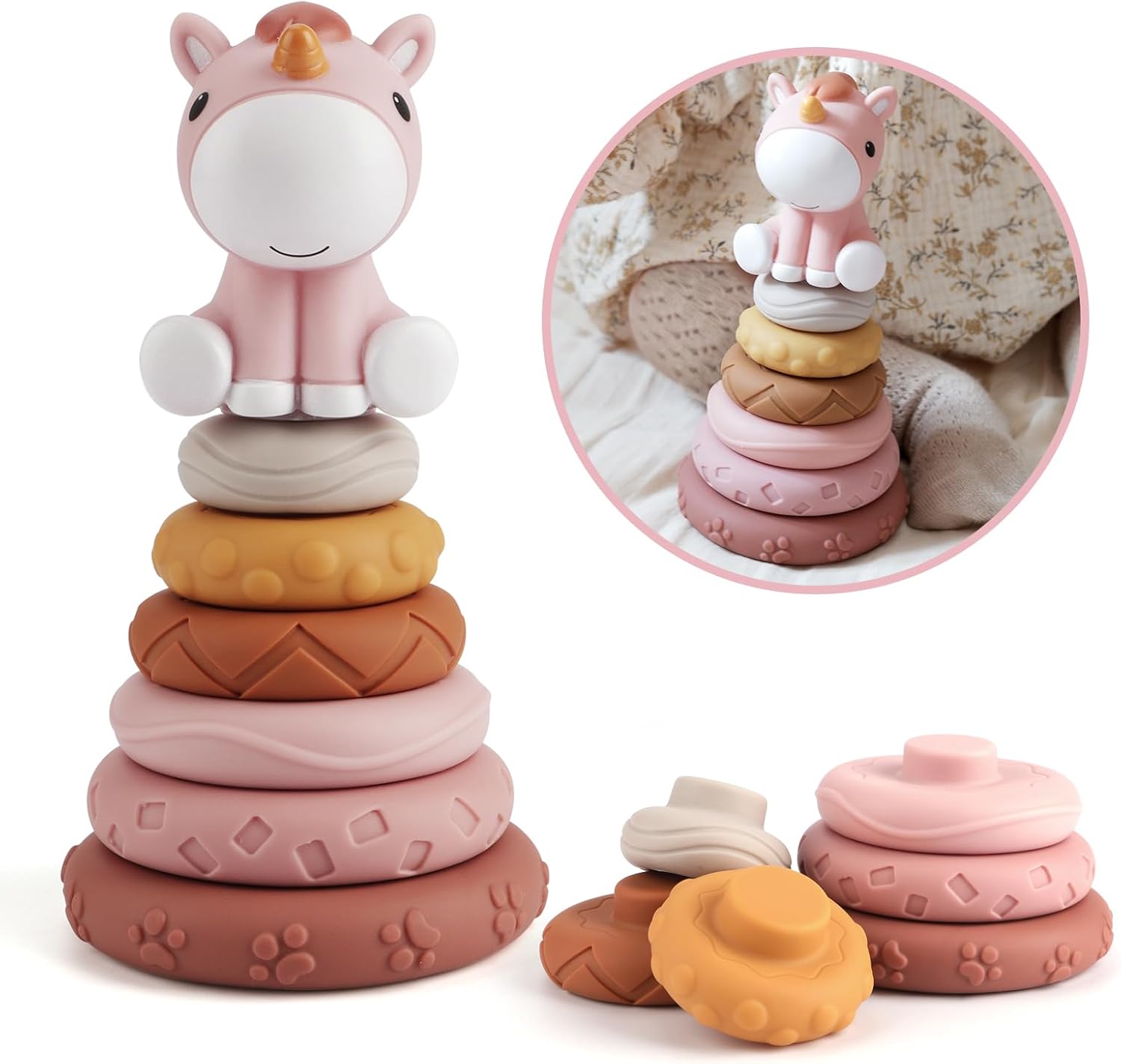 Nueplay 7 Pcs Stacking Baby Toys with Teething Features