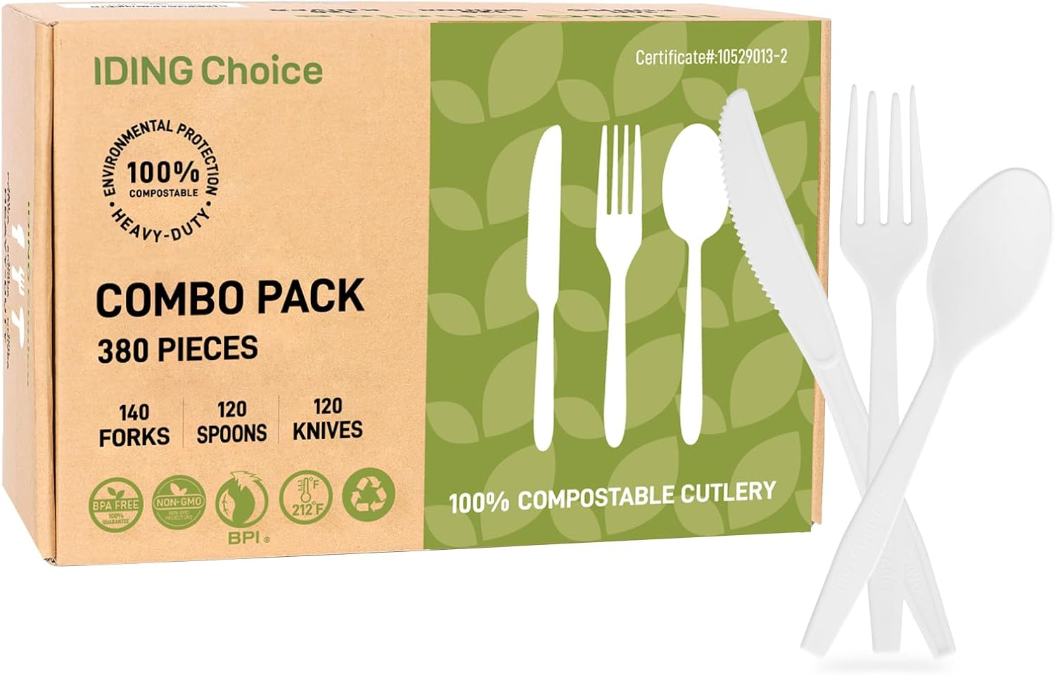 380 Count Heavy Duty Compostable Cutlery Set for Eco-Friendly Events