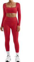 Women 2 Piece Workout Set with Square Neck Crop Top - Compression