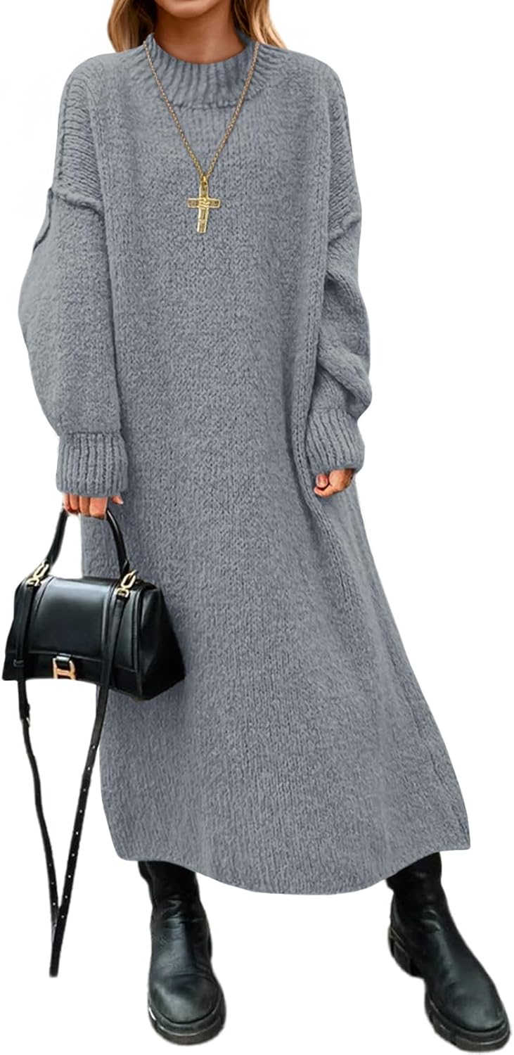 Oversized Sweater Dress for Women - Cozy Mock Neck Maxi Style