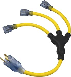 Clear Power 2ft Generator Extension Cord Adapter with 3 Outlets
