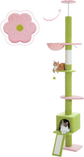 PEQULTI Cat Tree Floor to Ceiling Green - Adjustable 83ft to 108
