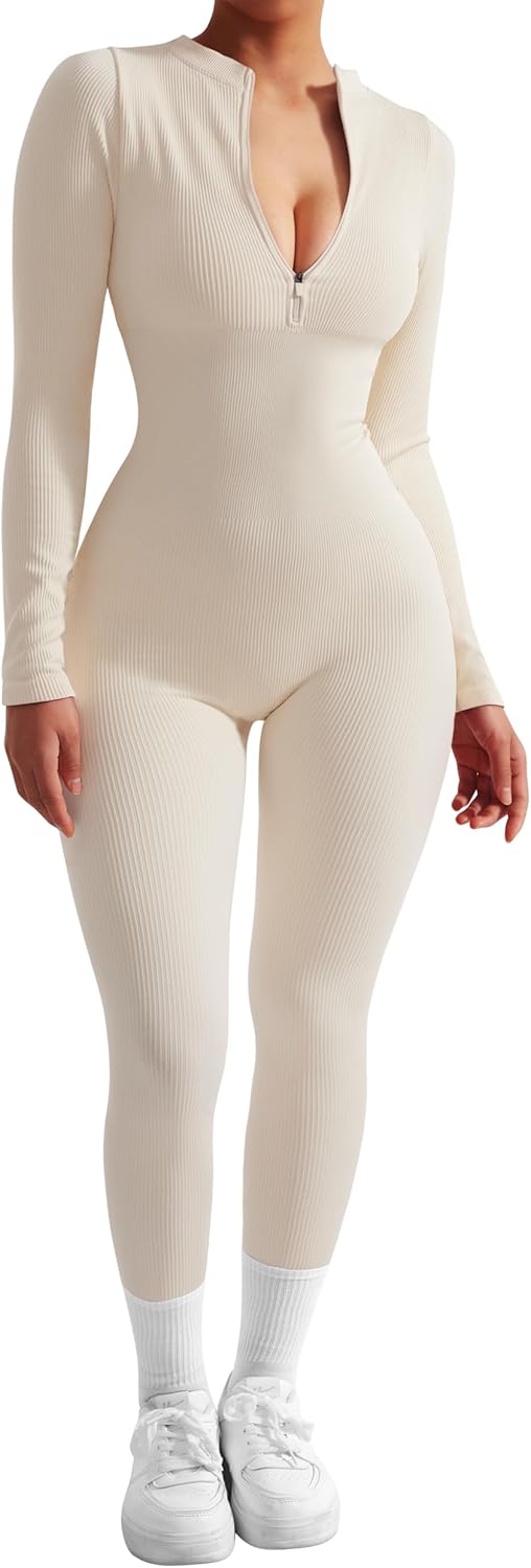 SUUKSESS Women Long Sleeve Ribbed Jumpsuit for All Occasions