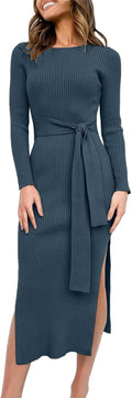 ANRABESS Womens Long Sleeve Sweater Dress Midi - Flattering Fall