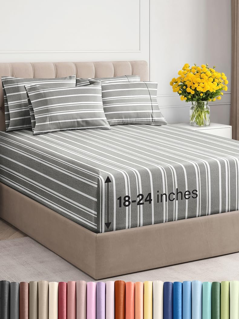 Extra Deep Queen Sheet Set - 6 Piece Breathable and Cooling