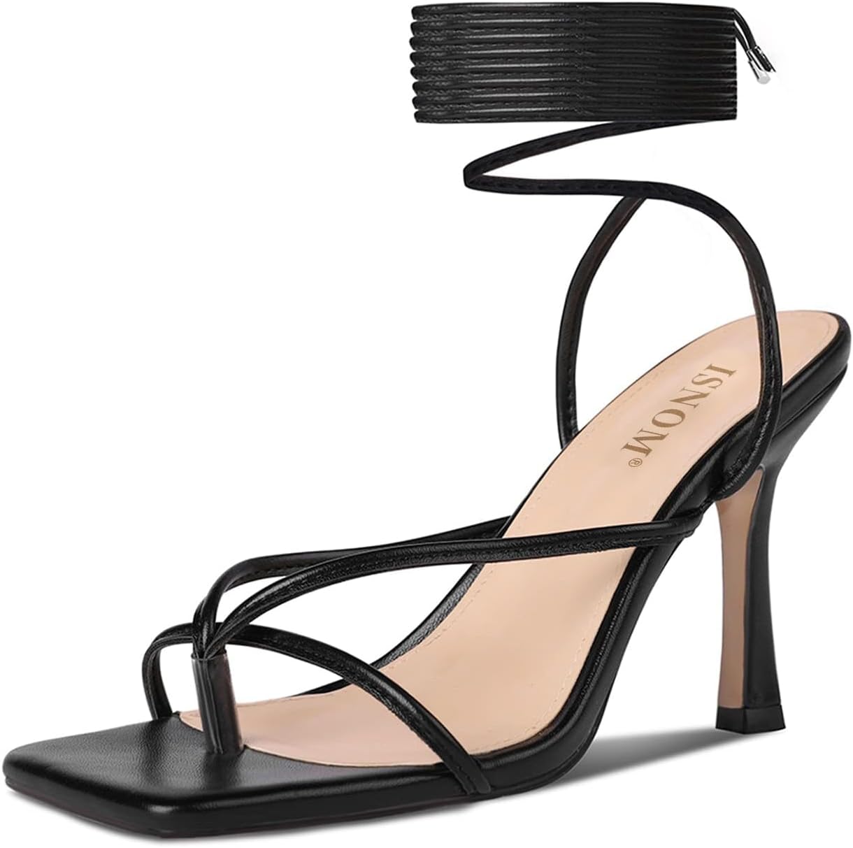 ISNOM Lace Up Heels Sandals for Women with Stiletto Design
