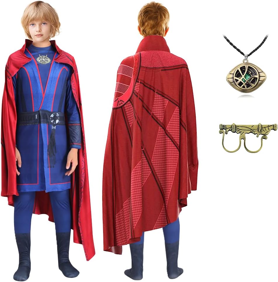 Kids Costume Cosplay Jumpsuit Cloak with Necklace for Halloween