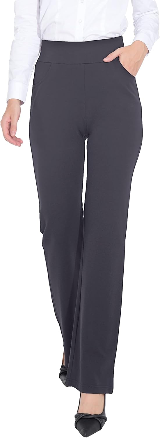 ZTN Women's High Waist Pull-On Dress Pants for Business Casual
