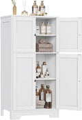 Bathroom Floor Storage Cabinet with 2 Adjustable Shelves & 4 Doors