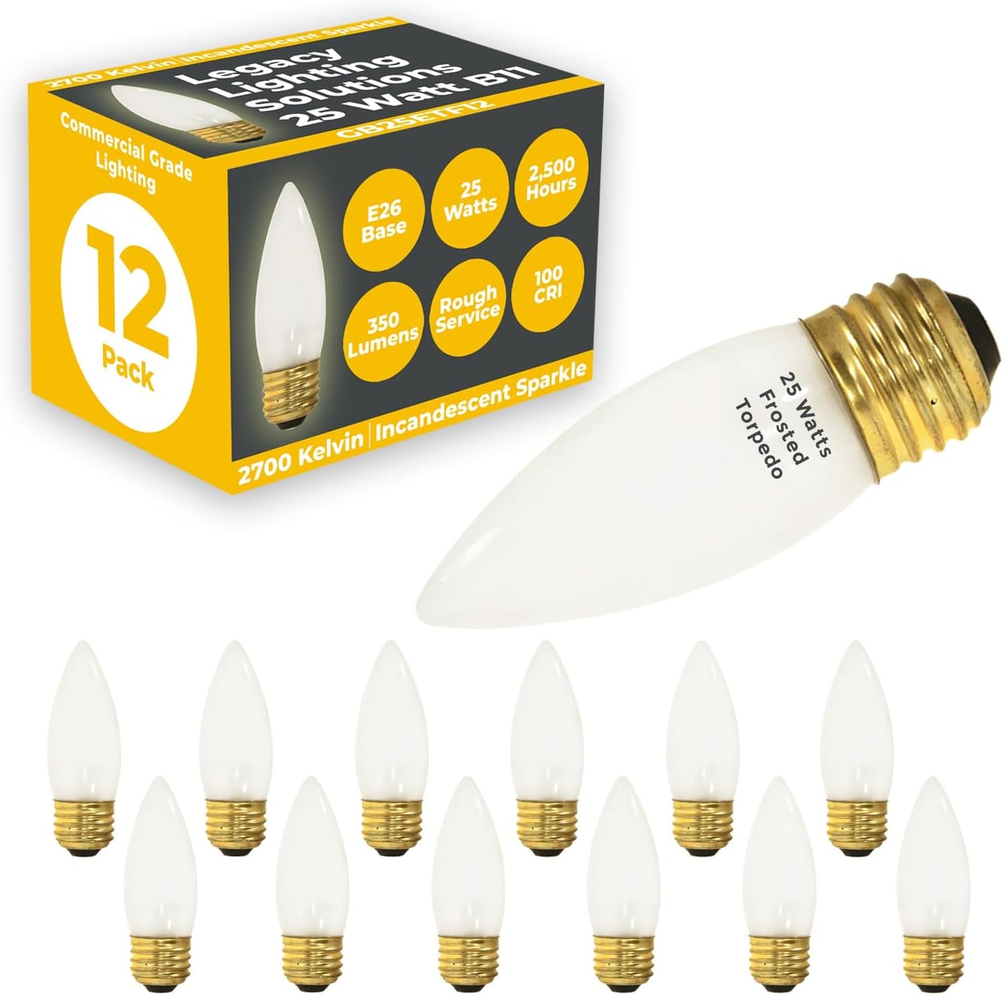 25-Watt Incandescent Torpedo Light Bulbs for Decorative Lighting