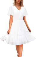 Sping Summer Midi Dress for Women - Smocked Tiered V-Neck