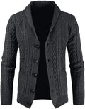 Mens Shawl Collar Cardigan Sweater Slim Fit Cable Knit - Warm
