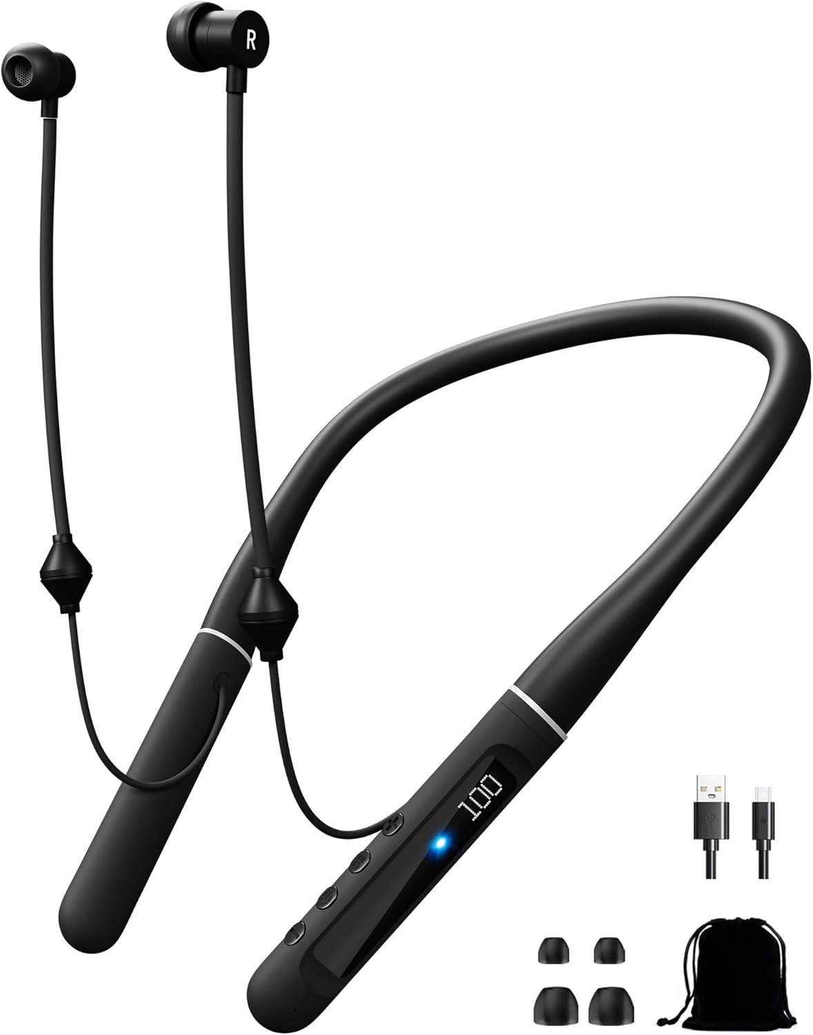 Air Tube Bluetooth Headphones with LED Display for EMF-Free Sound