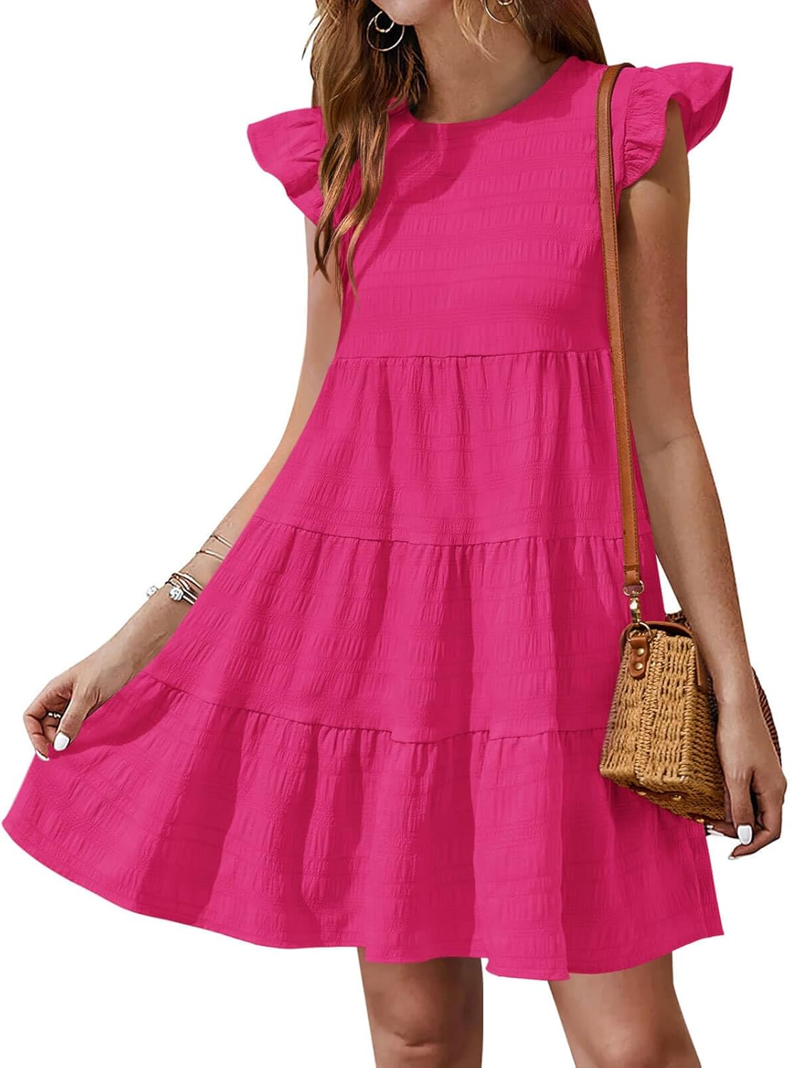 Yousify Summer Dresses for Women 2025 Ruffle Sleeve Mini Dress
