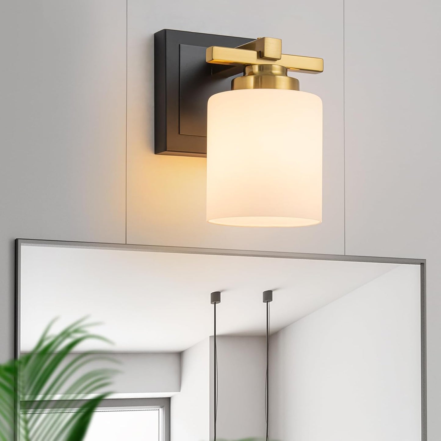 Modern Bathroom Light Fixtures Over Mirror with Milky Shades