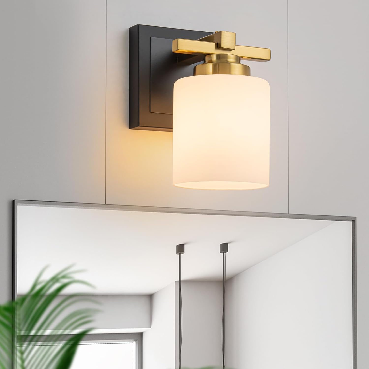 Modern Bathroom Light Fixtures Over Mirror with Milky Shades