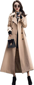 Women's Double Breasted Duster Trench Coat Slim Maxi Overcoat