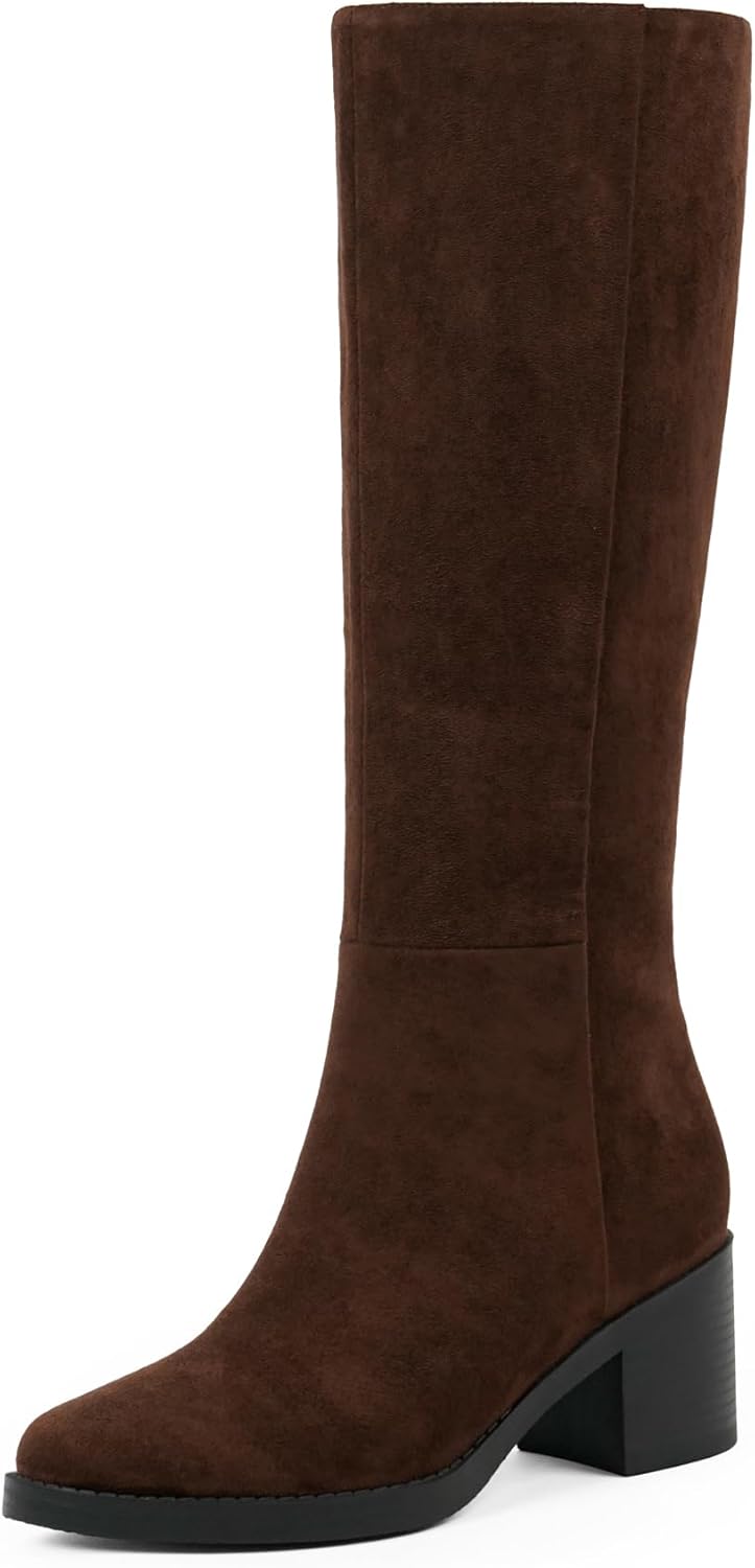 Knee High Boots for Women with Chunky Heel and Side Zipper