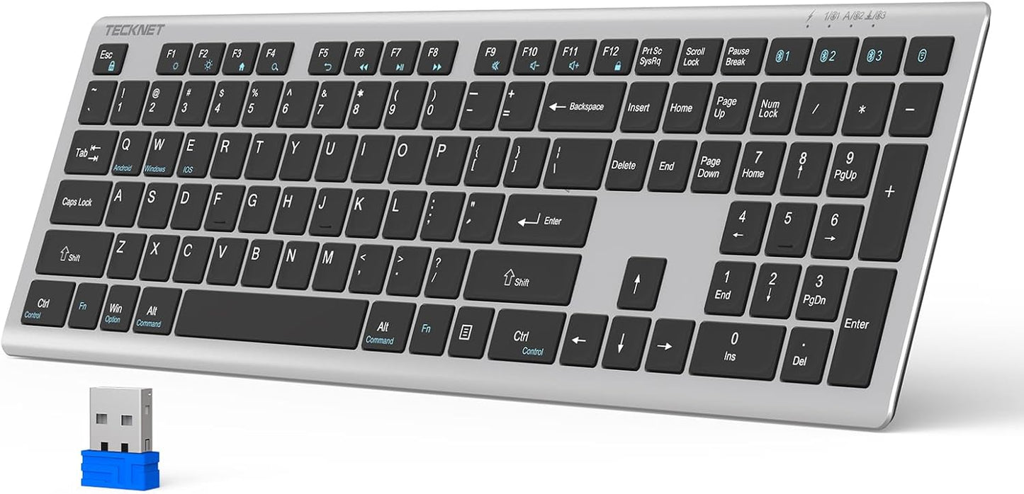 TECKNET Ultra-Slim Rechargeable Keyboard: 4-Device Switching, Quiet Typing