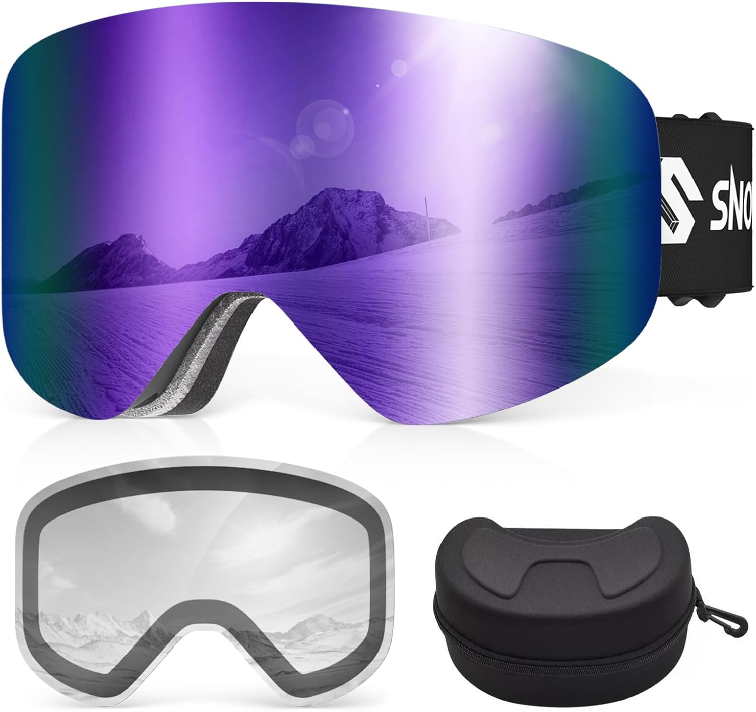 Frameless Snowboard Goggles with UV400 Magnet Lenses for All