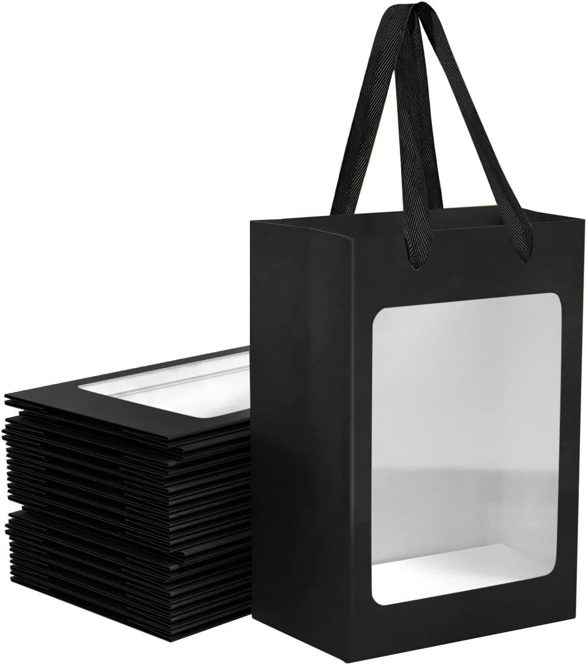 40 Pcs Black Paper Gift Bags with Transparent Window for All Occasions