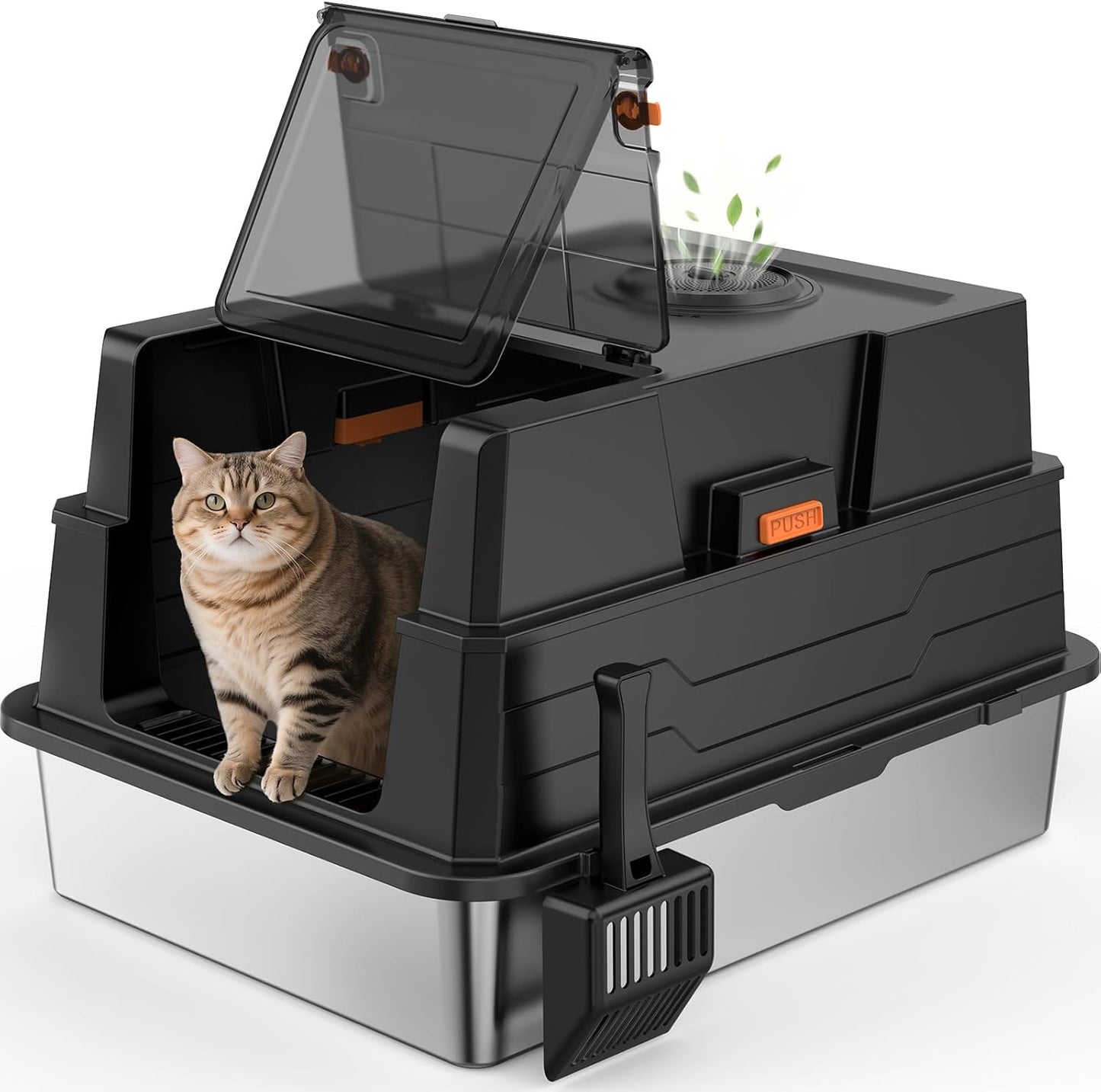 XXXL Giant Stainless Steel Cat Litter Box with Lid for Large Cats
