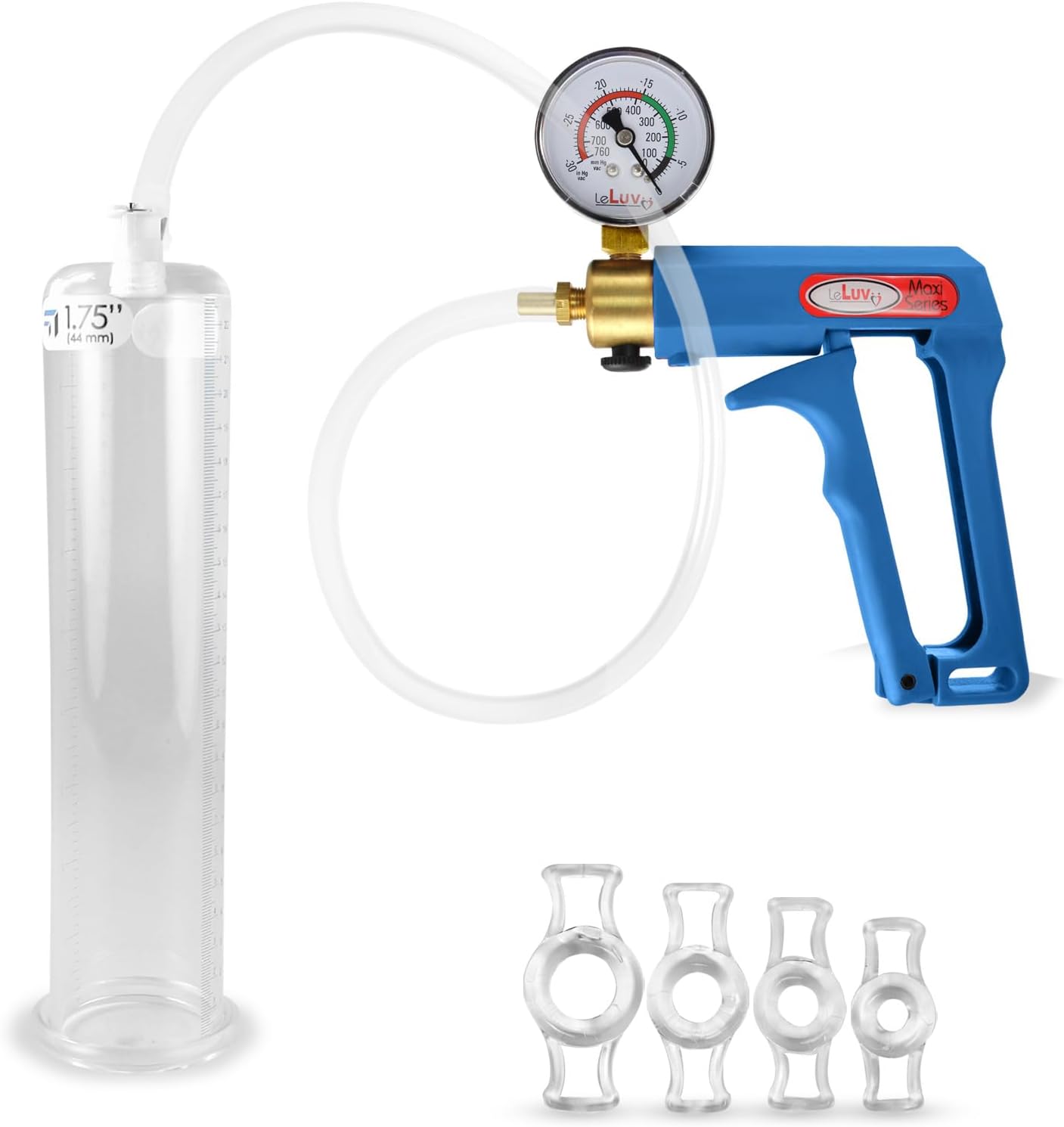 LeLuv Penis Pump Maxi with Gauge and Constriction Rings Bundle